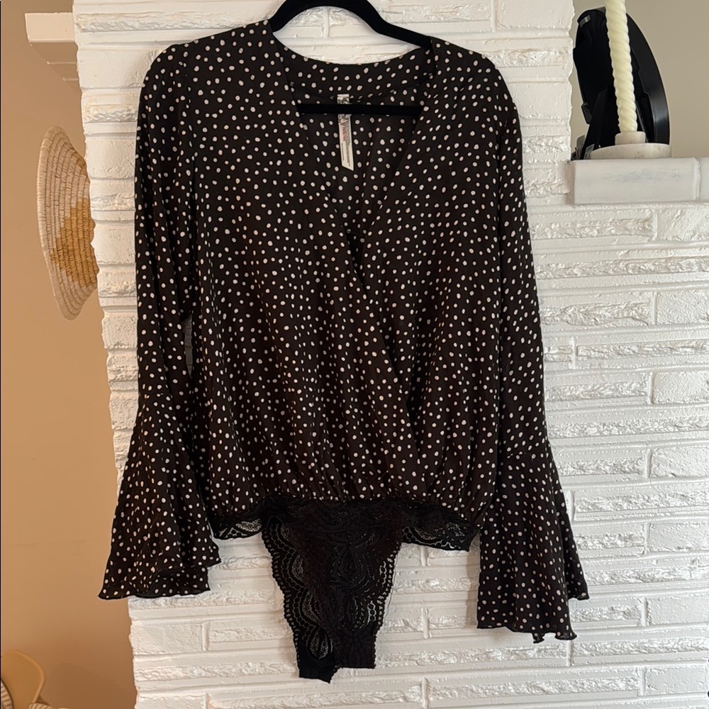 Free People Black and White Polka Dot Bodysuit